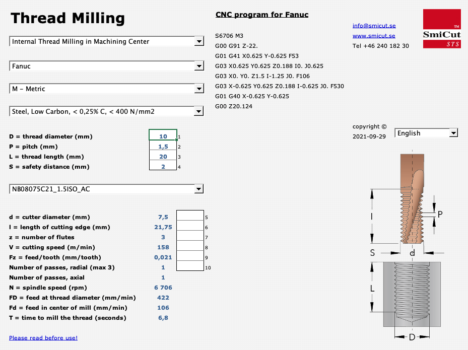 Thread milling G-code generator • Triangulatica • Utility for threads  milling