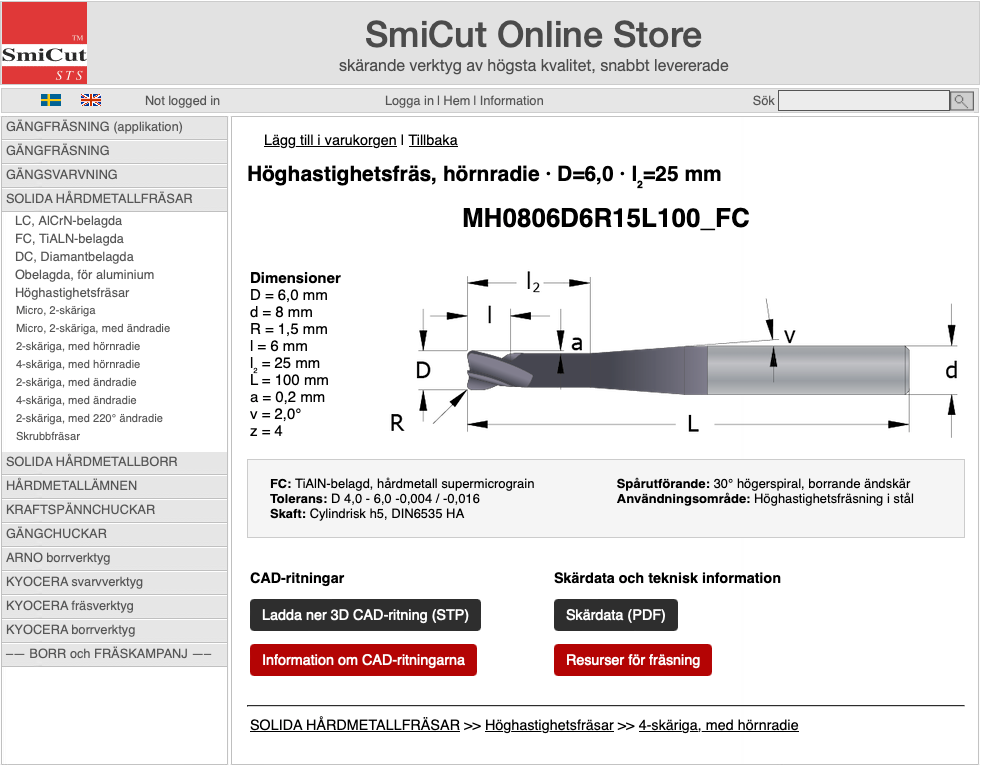 SmiCut Online Store, här kan du ladda ner 3D cad-ritningar av solida hårdmetallfräsar.